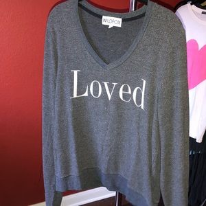 Wildfox Loved V Neck BBJ Charcoal Gray Size Medium